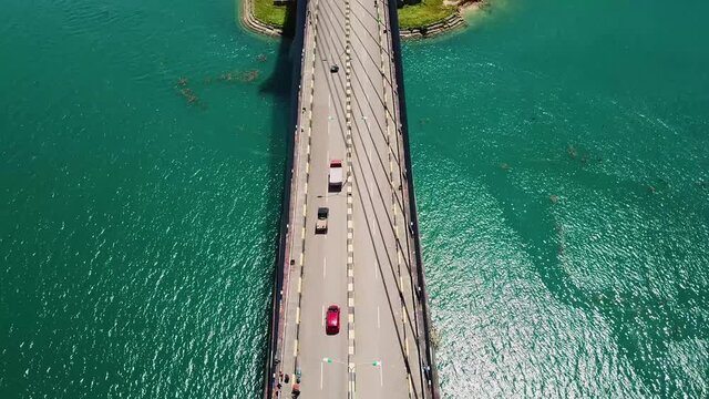 Aerial shot of suspension bridge   Barelang Batam Indonesia