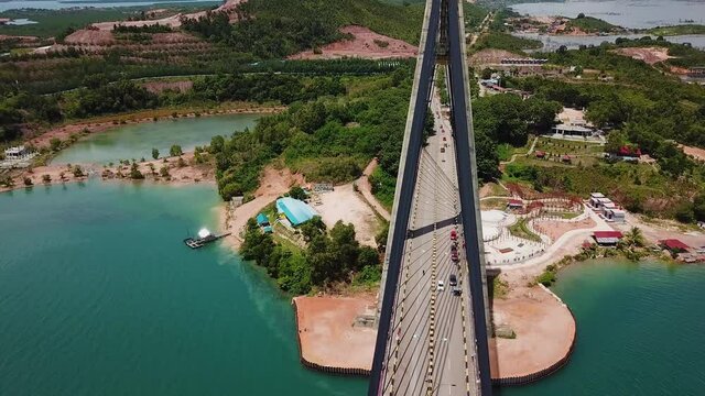 Aerial shot of suspension bridge   Barelang Batam Indonesia