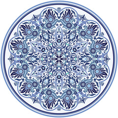 Vector blue decorative floral ethnic illustration