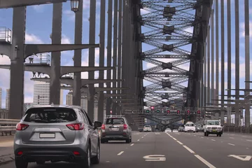 Printed roller blinds Sydney Harbour Bridge Driving across the Sydney Harbour Bridge heading south to the city