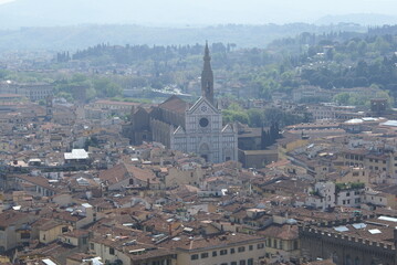 Fototapeta na wymiar Florence, Italy: aerial view of the city centre and Santa Croce basilica
