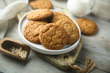 Traditional homemade ginger snaps or oatmeal cookies
