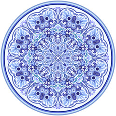 Vector blue decorative floral ethnic illustration