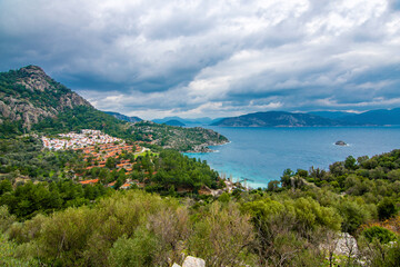 Panoromic view of a beautiful bay from Amos Ancient City in Marmaris Town
