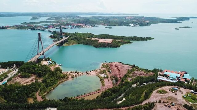 Aerial shot of suspension bridge   Barelang Batam Indonesia