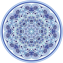 Vector blue decorative floral ethnic illustration