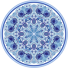Vector blue decorative floral ethnic illustration