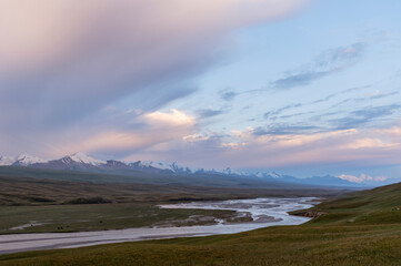 River in the Sary Jaz valley at dawn, Issyk Kul region, Kyrgyzstan