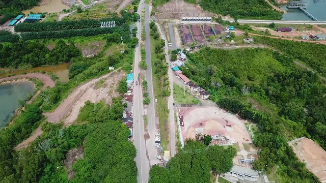 Aerial shot of village road   Barelang Batam Indonesia