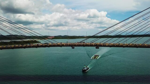 Aerial shot of suspension bridge   Barelang Batam Indonesia