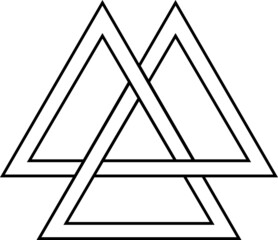 Valknut interlocking triangle magic sacred symbol from norse heathen religion in black and white