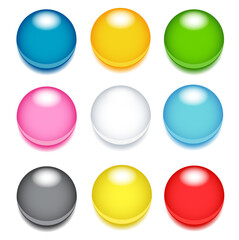 Vector set of glossy colorful circle web buttons. Shiny spheres, cartoon balls isolated on white background