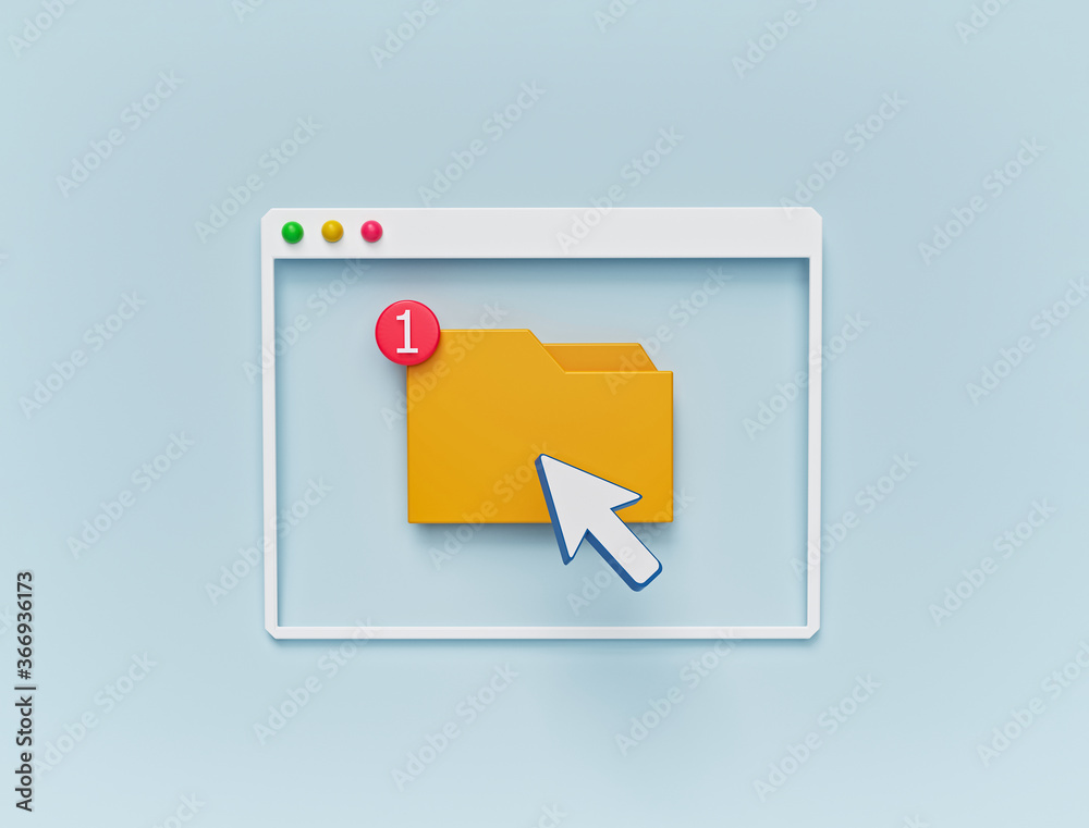 Poster minimal design. folder and cursor icon in computer window. 3d rendering