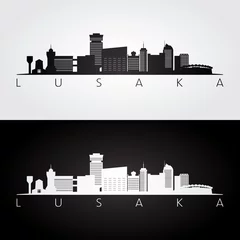 Foto op Aluminium Lusaka, Zambia skyline and landmarks silhouette, black and white design, vector illustration. © greens87
