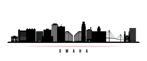 Omaha skyline horizontal banner. Black and white silhouette of Omaha, Nebraska. Vector template for your design.