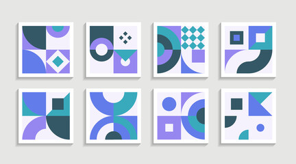 Modern Geometric artwork poster set with simple shape and figure. Abstract minimalist pattern design style for web, banner, business presentation, branding package, fabric print, wallpaper