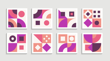 Modern Geometric artwork poster set with simple shape and figure. Abstract minimalist pattern design style for web, banner, business presentation, branding package, fabric print, wallpaper