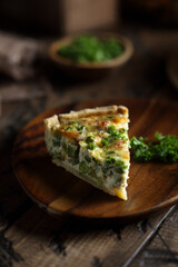 Homemade pea quiche with cheese