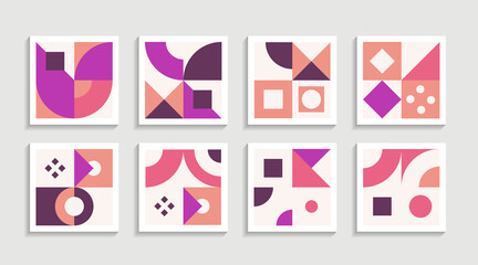 Modern Geometric artwork poster set with simple shape and figure. Abstract minimalist pattern design style for web, banner, business presentation, branding package, fabric print, wallpaper