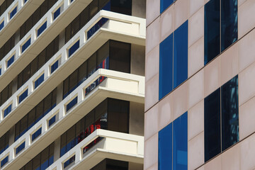 Cityscape of Two modern office buildings in a central business district