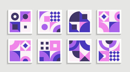 Modern Geometric artwork poster set with simple shape and figure. Abstract minimalist pattern design style for web, banner, business presentation, branding package, fabric print, wallpaper
