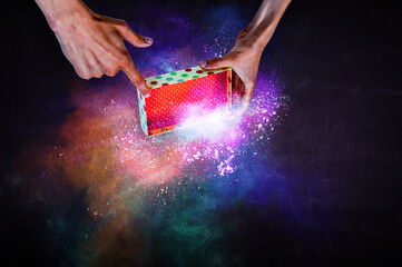 Fototapeta na wymiar Magic gift box image . Mixed media