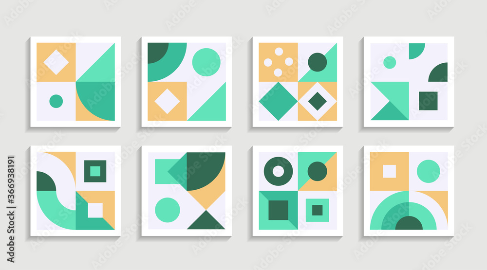Aufkleber Modern Geometric artwork poster set with simple shape and figure. Abstract minimalist pattern design style for web, banner, business presentation, branding package, fabric print, wallpaper
