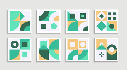 Modern Geometric artwork poster set with simple shape and figure. Abstract minimalist pattern design style for web, banner, business presentation, branding package, fabric print, wallpaper