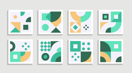 Modern Geometric artwork poster set with simple shape and figure. Abstract minimalist pattern design style for web, banner, business presentation, branding package, fabric print, wallpaper