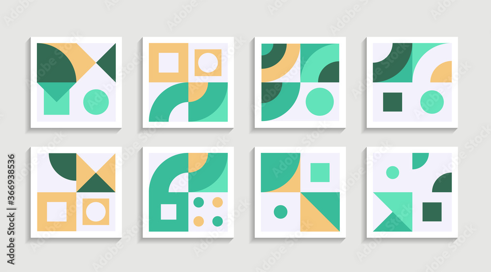 Poster Modern Geometric artwork poster set with simple shape and figure. Abstract minimalist pattern design style for web, banner, business presentation, branding package, fabric print, wallpaper