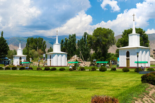 Chapels of the different religions, Cultural center Ruh Ordo named after famous Kyrgyz writer Chinghiz Aitmatov, Issyk Kul lake, Cholpon-Ata, Kyrgyzstan