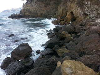 Fototapeta na wymiar coast sea gravel rock photo background image