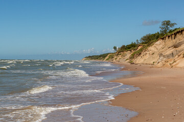 Coastal erosion at the Baltic sea in July in Ulmale in Latvia