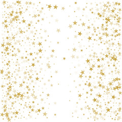 Gold stars background, sparkling christmas lights confetti falling isolated on white. magic shining Flying stars glitter cosmic backdrop, sparkle vector border