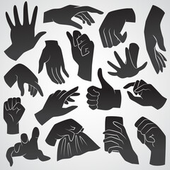 Obraz premium Human hand gesture. Black vector icons.