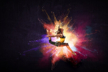Female dancer against colourful background