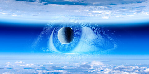Human eye and space. Elements of this image furnished by NASA.