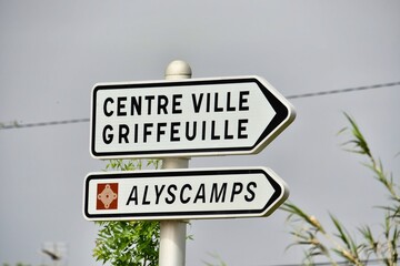 sign, photo as a background , in arles, provence, france