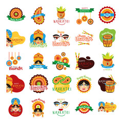 Fototapeta na wymiar bundle of happy navratri celebration set icons