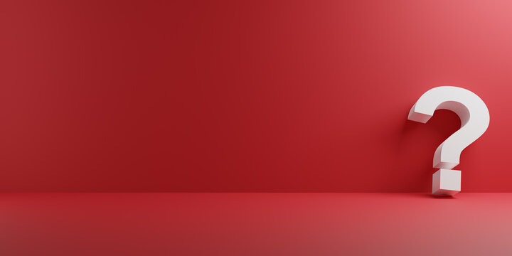 White question mark on a red background