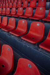 Empty sports stadium seats, no fans, no people