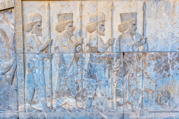 Persepolis, Apadana stairway facade, Ancient relief of the Achaemenids, Medes and Persians, Fars Province, Islamic Republic of Iran