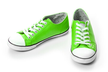 Vintage green sneakers on white background isolation