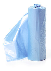 Blue garbage bags on white background isolation
