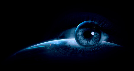 Human eye and space. Elements of this image furnished by NASA.