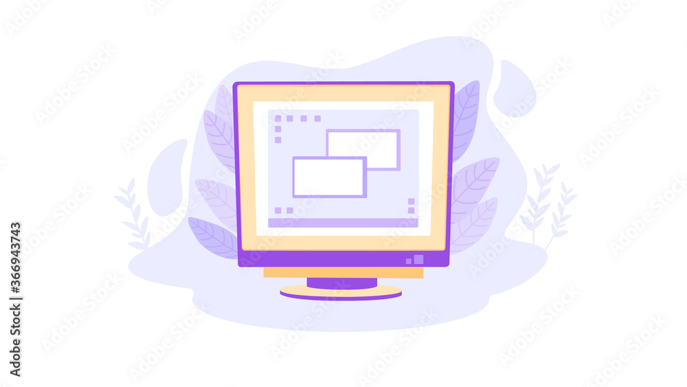 Poster personal computer in flat style. modern electronic technologies in work and games smart online wirel