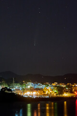 Comet Neowise In The Night Sky from Porto Petro, Mallorca, Spain