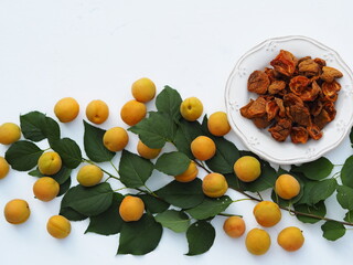 Dried fruit harvesting season. Dried apricot chips. Organic, natural, healthy food.