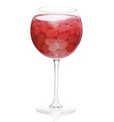 Wine glass with red grape on white background isolation