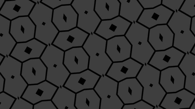 Graphic pattern in black and white with stroboscopic and hypnotic effect, while increasing in size and then reducing it, in 16: 9 video format